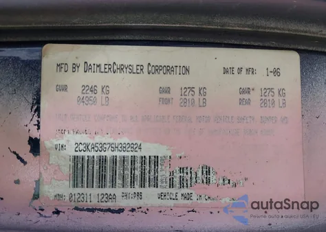 2006 Chrysler 300 Touring from USA, damaged, VIN 2C3KA53G76H382824